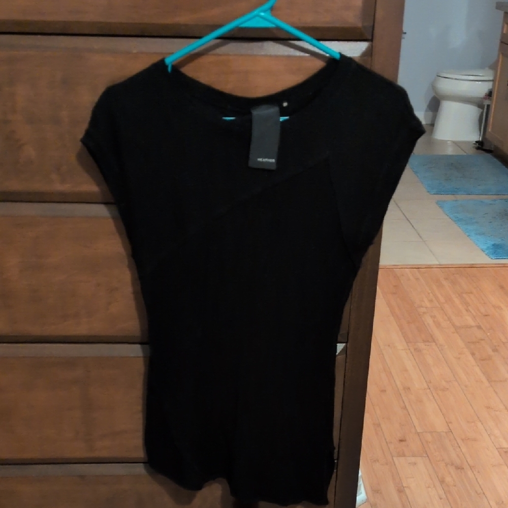 Black Short Sleeve Top, Sz. Small. Asymmetrical, Shabby Chic